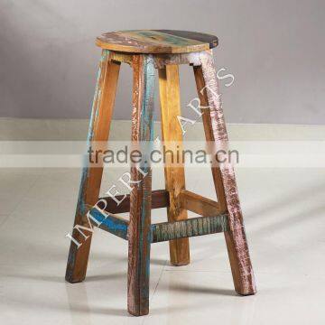 ANTIQUE RECYCLE WOOD ROUND TOP BAR STOOL