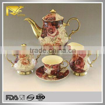 Drinkware E-plating stoneware dubai flower tea sets with tray