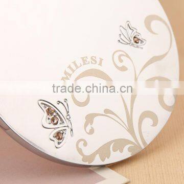 High Quality Fancy Metal Alloy Flexible Round One Side No Foldable Diamante Personalized Pocket Mirror/cosmetic Mirror photo-4