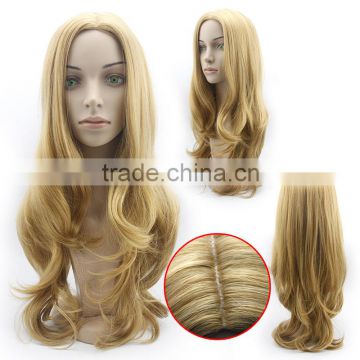 26" Cheap Synthetic Wig Long Curly Blonde Hair without Bangs Wig Heat Resistant African American Wig For Women Cosplay Party Wig