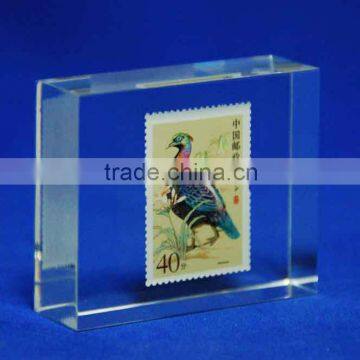 clear plastic acrylic paperweight with stamp