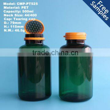 500ml green wide mouth plastic PET medicine bottle, 500cc pharmaceutical Pill Container bottle with Tear lid                        
                                                Quality Choice