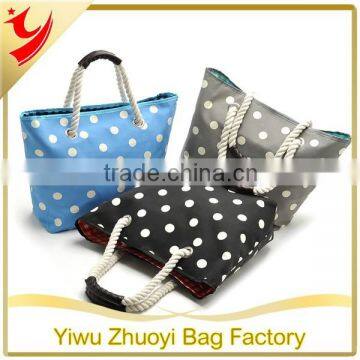 Promotional Polyester Material Dots Printing Beach Tote Bag with Rope handle