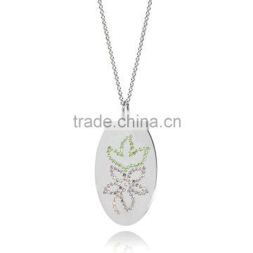 14K Silver Plating in Silver/Brass With Customize Design Botanical Theme 'Orchid' Drawing with Different Color Crystal