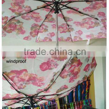 Pretty Floral Nylon 3 Fold Automatic Skull Handle Umbrella photo-2