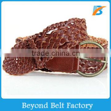 Casual Brown Leather Braided Belt for Women in Stock