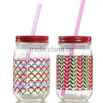 16oz Colours Wave Glass Mason Jar With Lid & Straw