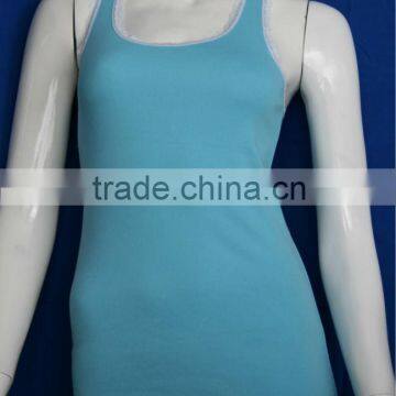 Blue simple lace decoration custom tank top