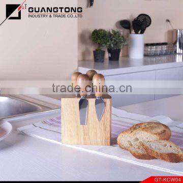 5 pcs wood handle cheese knife set with wooden block