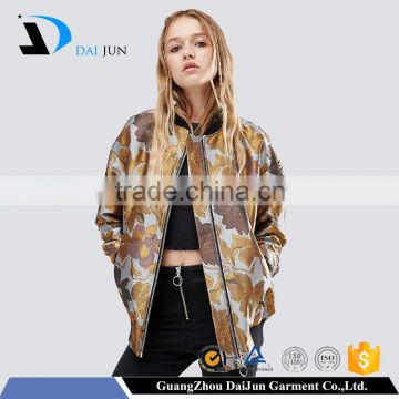 Daijun OEM new fancy design printed flower 100% polyester with zip colorful coats and jackets woman