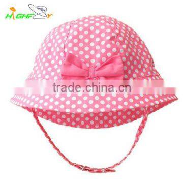 High quality and comfortable custom made pink bow bucket hat for baby girl with string