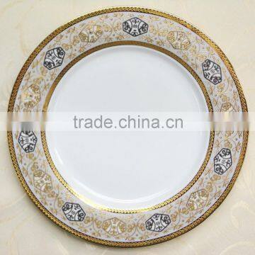 Flat plate with unique embossed gold decal