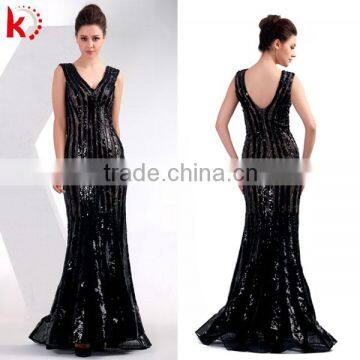 Luxurious sequins beaded V-neck sleeveless long evening gown bridal dresses mermaid