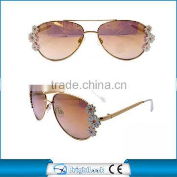 Unique sunglasses for girl three flowers decoration kid metal sunglasses