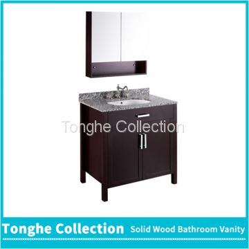 Tonghe Collection Brown Bath Vanity Set Granite Countertop Mirror Cabinet