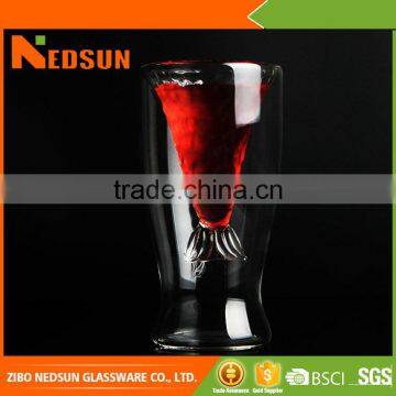 Customized fish shape double wall glass cup