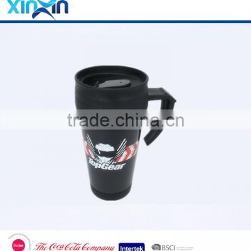 BPA free 450ml double wall plastic mug with paper insert/advertising mug with handle