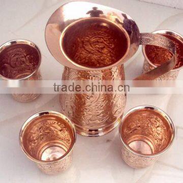 SET OF 100% PURE COPPER JUG WITH FOUR COPPER TUMBLERS FOR WATER, BEER, MOSCOW MULE, GINGER VODKA photo-2
