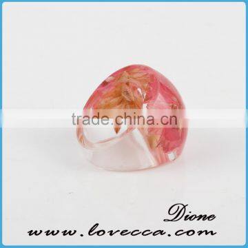 Nature BotanicalJewelry Pink Preserved Flowers in Resin,dried Flower Eco-resin Ring for Bridesmaid photo-2