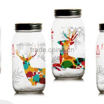 200ml 2000ml christmas deer printing glass storage jar food bottle coffe jar cookie jar sweet bottle