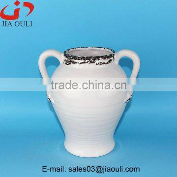 with handle white ceramic Antique Vase, large floor planters vase