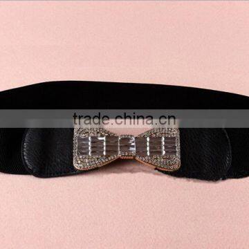 Wholesale Rhinestone Paved Butterfly Buckle Sex Women Lady Wide PU Waist Belt photo-4