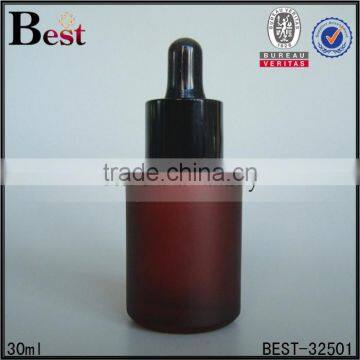 China 30 ml Cosmetic Essential Oil Lotion Perfume Dark Green Glass Dropper Bottle With Gold Aluminum Dropper photo-3