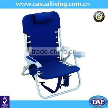 Outdoor Aluminum Folding Backpack Reclining Lounge Beach Chair with Head Rest