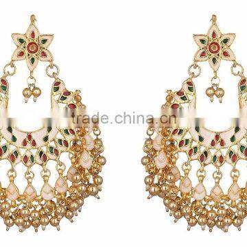 Kundan Jadau Earring Tikka Gold Plated Chand Bali Set photo-5
