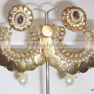 Gold Coin Bollywood Dangler EARRINGS photo-2