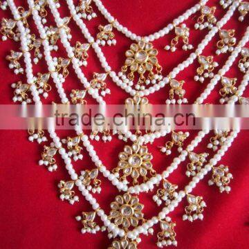 5 Line Bridal KUNDAN Designer Pearl GOLD PLATED Necklace DANGLER EARRING Set photo-4