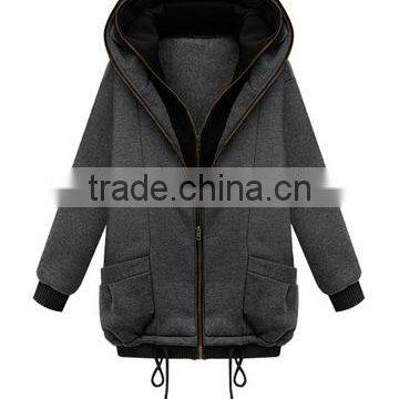 2-Layer Hooded Long Sleeve 2-Layer Zipper Pure Cotton Coat for Women photo-3