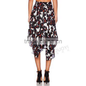 MGOO 2016 Imported OEM Services Floral Dancing Skirts For Women Ruffles Pleated Block Print Pattern Skirt 15145A923 photo-5