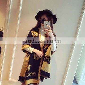 2017 New Model Yong Ladies Scarf Printed Bear Pattern Imitated Cashmere Material 190*65cm Girl Cappa photo-3