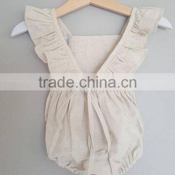 0-24 Months Boutique Toddlers Girl Sleeveless Plain White Linen Baby Romper photo-2