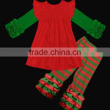 2017 latest girls long sleeve Wholesale outfit with reffled girls christmas pajamas