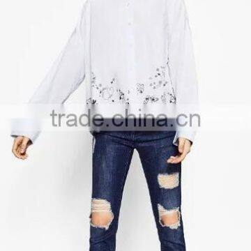 Runwaylover EY2387B Ladies 2017 Long Sleeve Label Printed Blouse