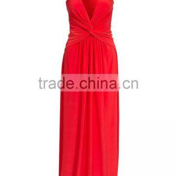 Sexy Deep V Neck Knot Front Evening Gown Ladies Long Evening Party Wear Gown photo-4
