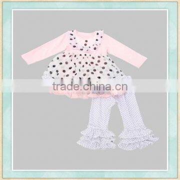 2017 baby clothes clothing pink wave point long sleeve white dots ruffle pant taiwan children clothes