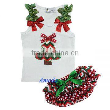 Xmas Baby Red Dots Green White Chevron Bloomers Tree Tank Top 2pc Outfit 3-12M