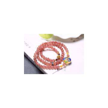 Neffly Jewelry Natural Strawberry Crystal Bracelet 6 mm With S925 Silver Accessories Natural Beeswax Bluing, With Garnet Beads photo-1