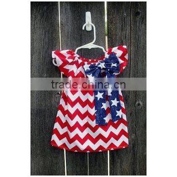 Hot sale baby girl chevon clothes bowknot July 4th girls dresses 100% cotton latest dress designs