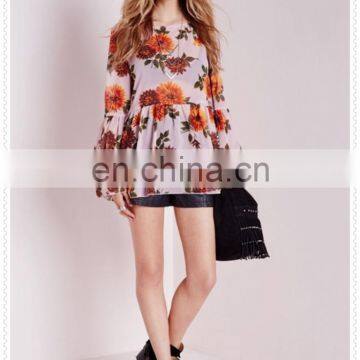New Style Women Oversized Pink Floral Printed Sexy Chiffon Blouse photo-2