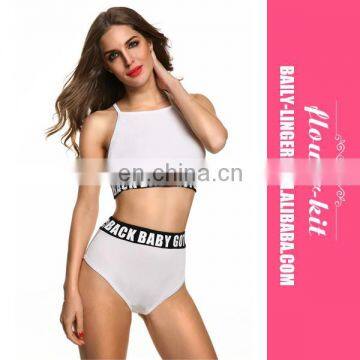 Black White Abstract Sexy Print Bikini Women High Waisted Bandeau Swimsuit