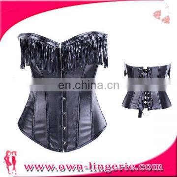 new design tassel at bust faux leather corset waist slimming corset for woman