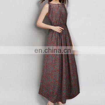 Sleeveless cotton maxi dress long dress with floral printed pattern