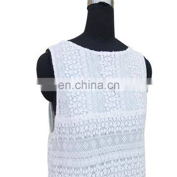 Women Top Grade Exquisite Sleeveless Shell Button Lace Blouse Dress photo-2