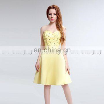 New Arrival Beads Sweetheart Sleeveless Yellow Party Dress Short Ladies Cocktail Dresses photo-3