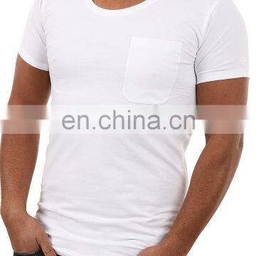 O neck t shirts with pocket-Plain cotton t-shirt-Slim fitted plain o neck t shirts-mens 100% cotton plain T shirt,