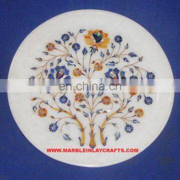 Handcrafted Marble Inlay Plate, Pietra Dura Inlay Plate